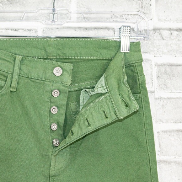 MOTHER Green Women's Jeans Mariposa Raw Hem Slim Skinny 26 Denim Button Fly Lime - Picture 3 of 10